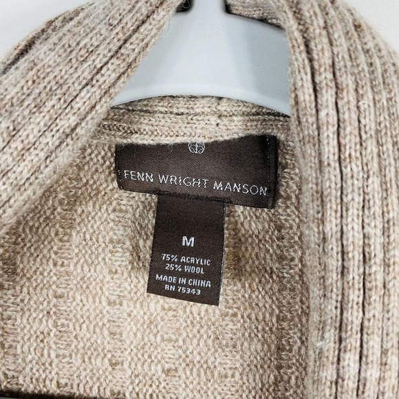 Fenn Wright Mason Size Medium Wool Blend Open Front Cardigan Sweater Tan - Picture 3 of 4